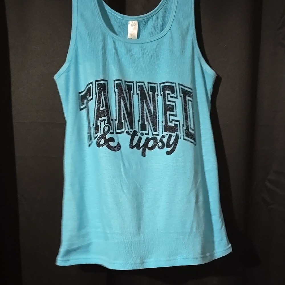 Tanned & Tipsy Blue Tank Top